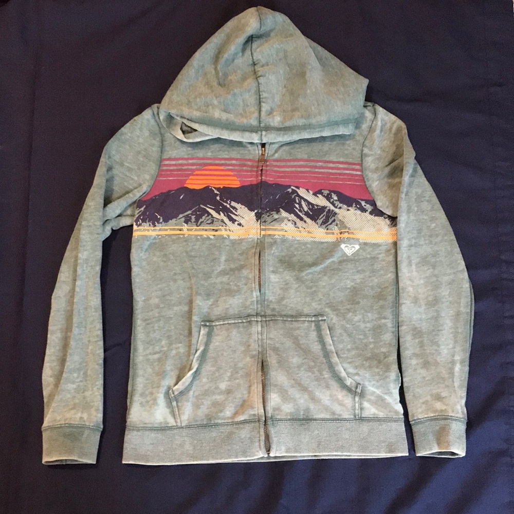 Roxy Zip up hoodie Womens small sage green with mountains